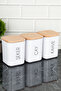 900ml Acrylic Jar Set - Set of 3 Wooden Vacuum Lid Storage Containers, for Tea, Sugar and Coffee - 2
