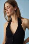 Jahovis Women's Slim Strap Neck Button Slim Short Black Blouse - 4
