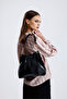 Black Patent Leather Chain Detailed Pleated Women's Shoulder Bag - 4