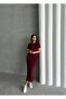 Women's Burgundy Modal Textured Soft Long Stretch Dress - 4