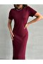 Women's Burgundy Modal Textured Soft Long Stretch Dress - 5