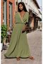 Women's Omzu Buckled Back and Chest Straw Decollete Double-Breasted Long Wearable Dress Yb3127396 3127396