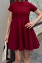 Burgundy Short Sleeve Crew Neck Flounce Women's Mini Dress - 4