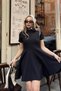 Black Short Sleeve Crew Neck Flounce Women's Mini Dress - 3