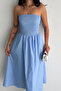 Women's Blue Gipped Strapless Dakron Dress - 3