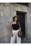 Women's Strapless Body-Hugging Chest Curved Corded Fabric Ribbed Knit Basic Crop Blouse - Black - 5