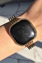Gold Color Black Stone Steel Handcuff Bracelet - 2