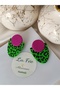 Green-Damson Leopard Pattern 80S Theme Color Hand Carrier Oldies but Goldies Fabric Earring Apparatus - 2
