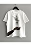 Pigeon Printed Oversize Crew Neck Cotton T-shirt