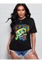 Oversize Black T-shirt with Colorful Neon Lettering California 07 Print - 3