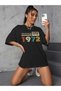 Vintage Cassette 1972 Printed Oversize Crew Neck Black T-shirt - 5