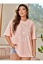 Gratitude - Kindness - Humility Written, Sun and Moon Printed Coral Pink Oversize T-shirt - 4