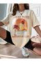 Hawaii Beach Adventure Life Printed Beige Oversize T-shirt