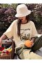 Music And Party Printed Beige Oversize T-shirt - 2