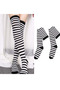 Special Series Women's Extra Long Black White Black White Striped Knee High Socks - 3