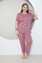 Plus Size Long Sleeve Seasonal Heart Patterned Pajama Set - 4