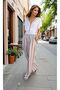 Women's Tile Beige Vertical Striped Elastic Waist Pocketed Pants Hijab Pants 700-3258176