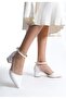 Mehtap Ankle Banded Stripe Stone Heeled Classic Women's Heeled Shoes White - 4