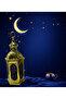 Gold lantern with blue glass Ramadan Kareem engraving with battery operated lighting - 6