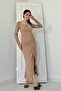 Beige Strap and Slit Dress