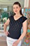 Zero Sleeve Stone Detail Knitwear Blouse 5Y112