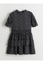 Lcw Kids Black Crew Neck Floral Girls' Dress