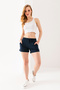 Women's elastic waist lace-up pocket shorts navy blue - 25607 - 3