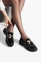 Black Patent Leather Stone Detailed Women's Loafer Shoes Sole Stitched - 3