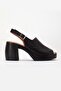 Women's Genuine Leather Thick Heeled Sandals - Black - 3