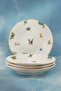 Flower Bouquet Silver Gilded Porcelain 4 Pieces Dinner Plates
