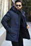 Men's Navy Blue Lined Windproof Hooded Winter Thick Coat & Coat & Parka - 3