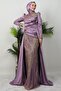 Draped Cape Evening Dress Lilac