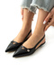 Stylish Black Patent Leather Pointed Toe Slingback Low Heeled Women's Shoes