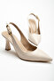Women's Beige Faux Leather Buckled Slingback Pointed-Toe Thin-Heeled Shoes - 4