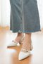 Lovis White Pointed Toe Heeled Shoes with Helmet on the Front (4 cm Heels)