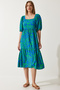 Square Neck Balloon Sleeve Viscose Dress Blue Green Lci0031 - 2