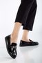 Women's Genuine Leather Buckle Casual Shoes - Black Patent Leather - 2