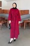 Dumbbell Hijab Dress with Fake Cuff Detail Claret Red