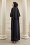 Pearl Piece Detail Dark Navy Blue Abaya - 3
