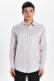 Men's Modern Slim Fit Plain Satin Cotton Beige Shirt