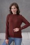 Women's Crew Neck Knitwear Sweater with Snap Sleeves 1060 Brown - 2