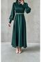 Basic Satin Hijab Evening Dress with Sparkling Belt Detail - 3