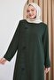 Sequin Patterned Plain Khaki Ferace - 4