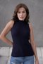 Women's Navy Blue Corded Sleeveless Knitwear Badi Lycra Body 253101 - 2