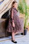 Girl's Leopard Patterned Amber Dress with Ruffled Chest and Ribbon Detail on the Collar - 3
