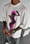 Men's Ecru White Silhouette Sensitive Content Oversize Fit Loose Wide Fit Casual Cut T-Shirt