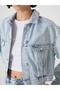 Lcw Vision Indigo Shirt Collar Oversize Crop Women's Jean Jacket - 3