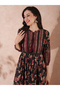All-Over Floral Print Mandarin Collar Ruffles Hem A-Line Midi Dress - 5