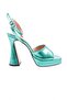 3587-23Y Women's Crystal Thick Banded Thick Heeled Sandals Green Metallic