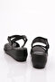 1002 Women's Ankle Strap Sandals Genuine Leather Black - 3